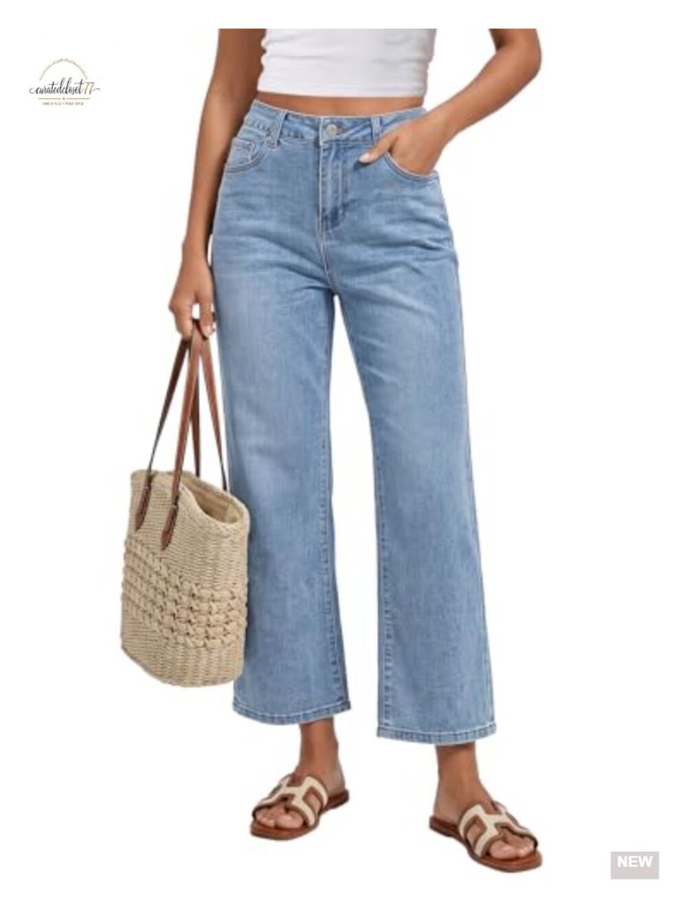High Waisted Loose Straight Leg Stretchy Denim Ankle Crop Jeans